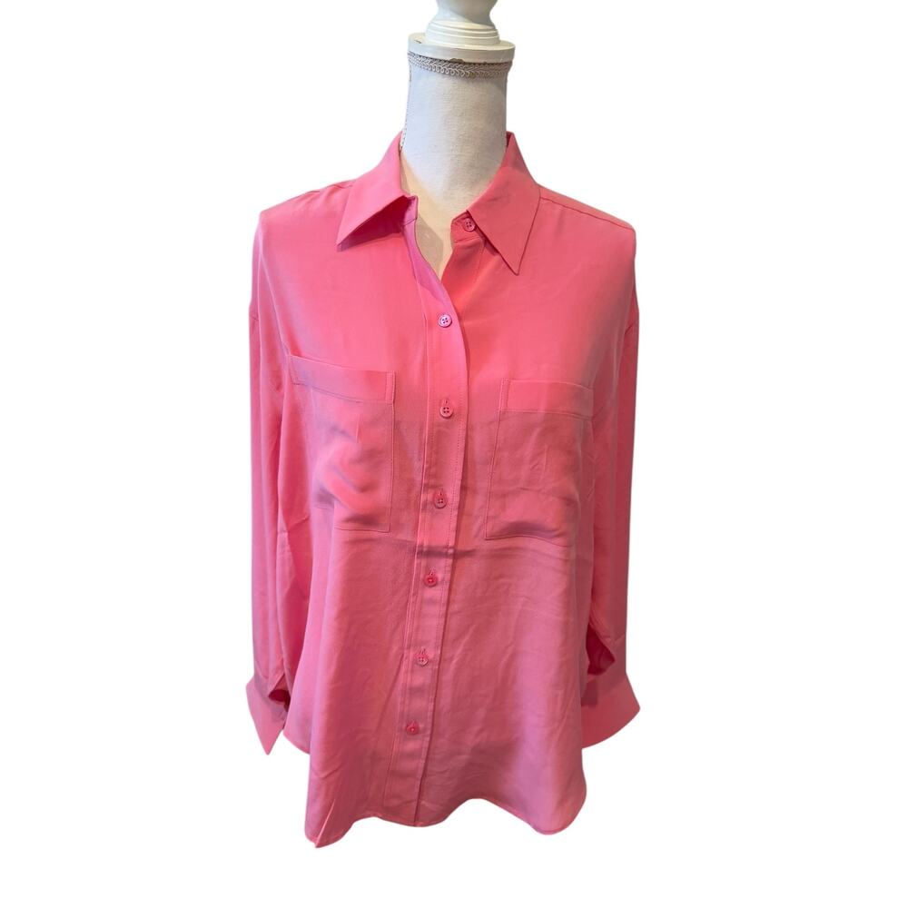 Equipment Femme OTY Oversized Silk Button Up Shirt Pink S - Picture 2 of 9